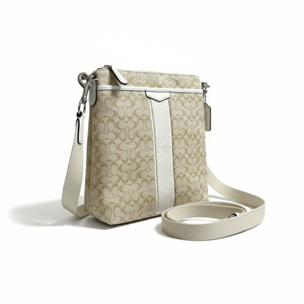 Coach Signature Canvas Cream White Snake Embossed Crossbody Camera Bag